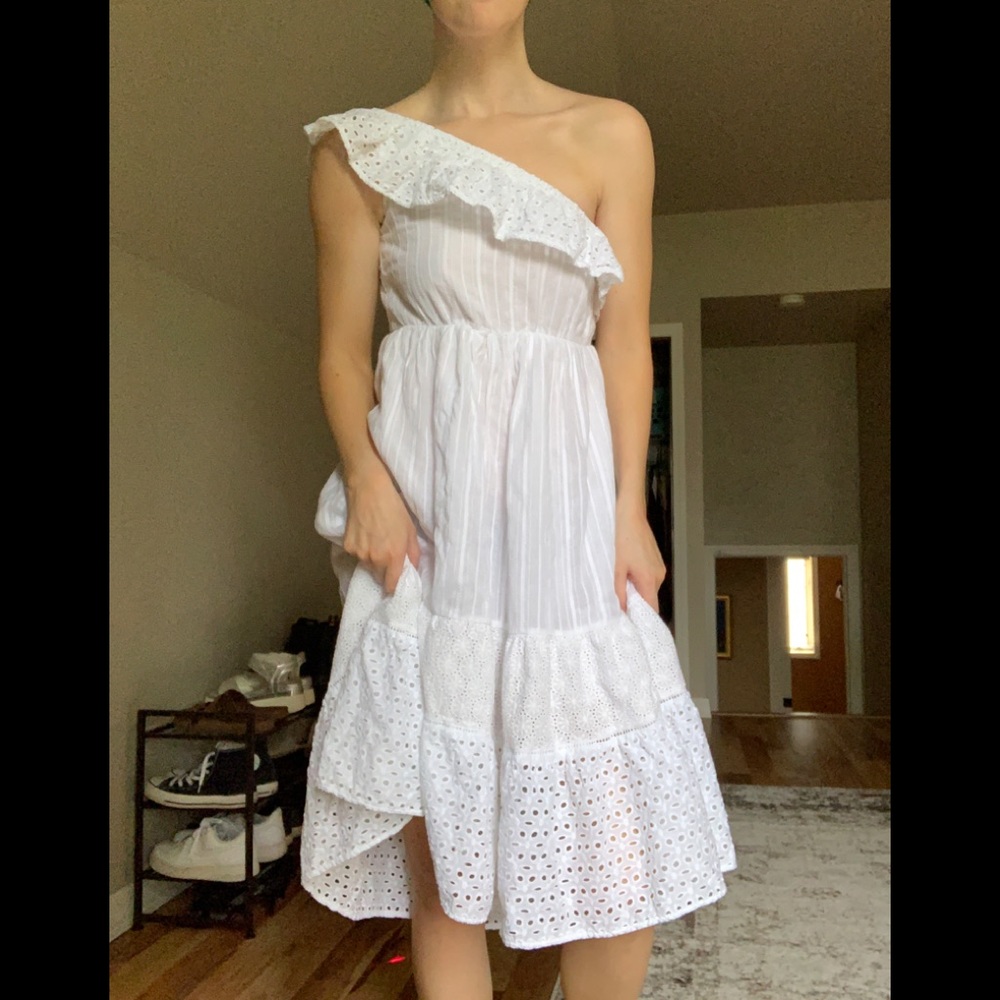 One shoulder eyelet dress